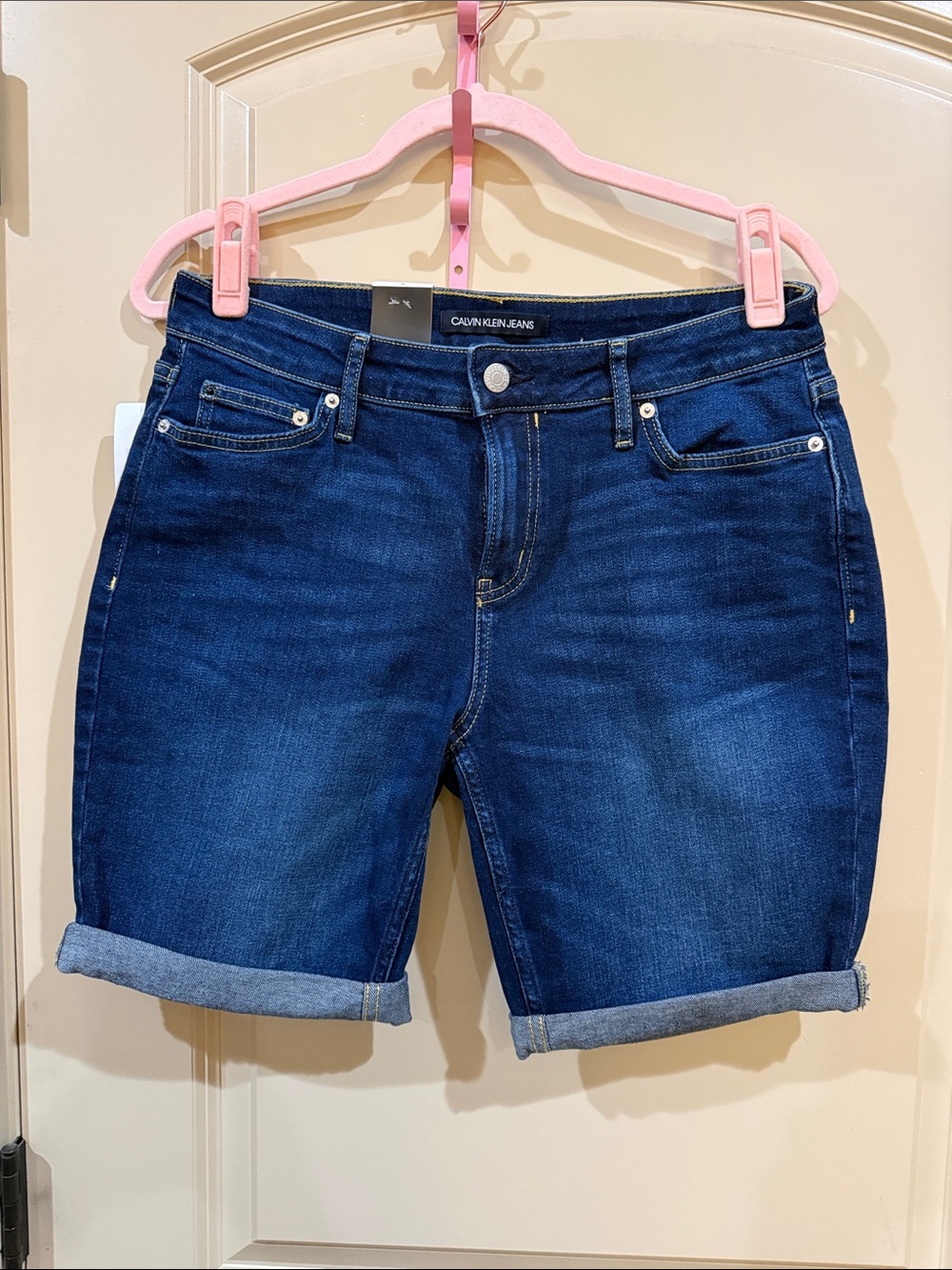 Calvin Klein Jeans Women's Indigo Rolled-Hem Denim Bermuda Shorts